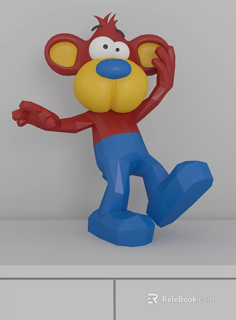 Red Yellow Blue Decorative Cartoon Style Figurine Set Standing Pose with Raised Hand Lifted Foot 3d model 