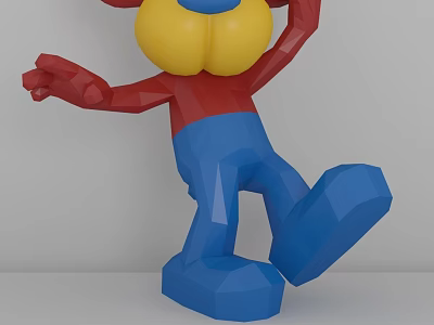 Red Yellow Blue Decorative Cartoon Style Figurine Set Standing Pose with Raised Hand Lifted Foot 3d model