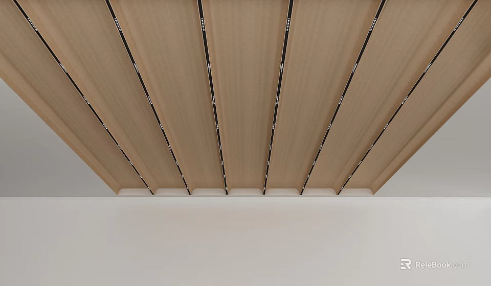 Elegant Modern Wooden Slatted Ceiling Design With Uniform Spacing In Interior Spaces 3d model 