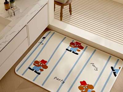 Bathroom Interior With Cartoon Bear Pattern Mat Party Text And White Vanity 3d model