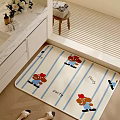 Bathroom Interior With Cartoon Bear Pattern Mat Party Text And White Vanity