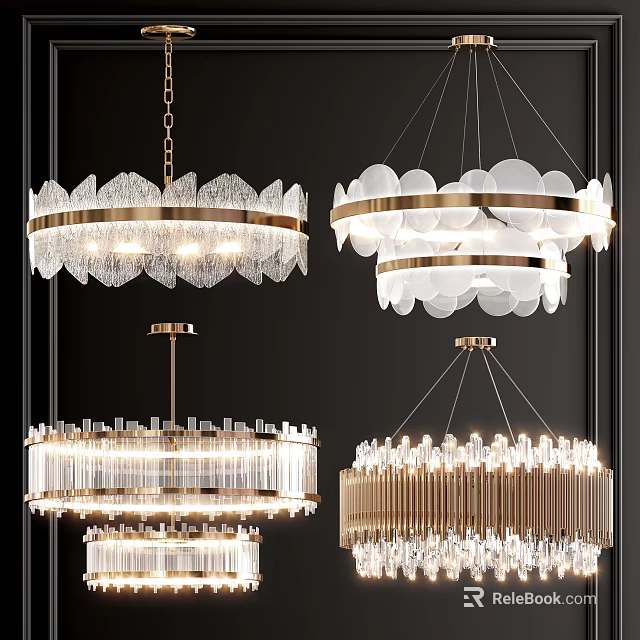 Modern Chandelier Designs Featuring Crystal And Metal Elements For Luxury Interior Lighting 3d model 