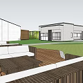 Modern Geometric Sales Office Building With Large Glass Windows And White Exterior