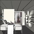 Beauty Salon Interior Design With White Counter Orange Chairs Arched Shelves And Beauty Products