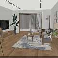 Modern Cozy Living and Dining Room Interior With Wooden Furniture Sofa Coffee Table And Plants