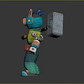 Cartoon Style Character With Green Vest Blue Pants Headphones Goggles And Large Hammer