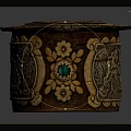 Oval Decorative Storage Box With Intricate Carved Patterns Golden Brown And Green Gemstone