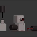 Essie Square Nail Polish Bottles With Brown Caps And Red Polish Spill