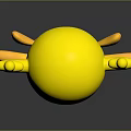 Cute Yellow Cartoon Character Creature With Smiling Face Big Eyes Round Body And Orange Limbs