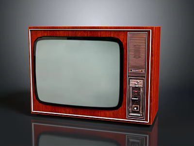 Vintage Electronic Television With Wooden Cabinet Gray Screen And Retro Panel 3d model