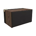 Wooden Bluetooth Speaker With Black Panel Circular Drivers And Golden Accent For Home Audio