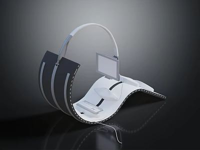 Modern Electronic Workstation With Curved Stand Sleek Design Display Screen And Keyboard 3d model