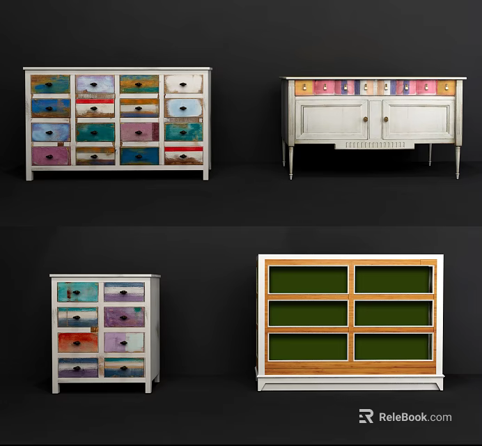 Colorful Console Cabinet And Sideboard With Drawers And Wooden Frame Design 3d model 