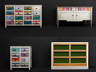 Colorful Console Cabinet And Sideboard With Drawers And Wooden Frame Design 3d model