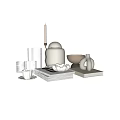White Decorative Ornament Set With Ceramic Cups Plates Candle Holders Vases Bowls And Glassware