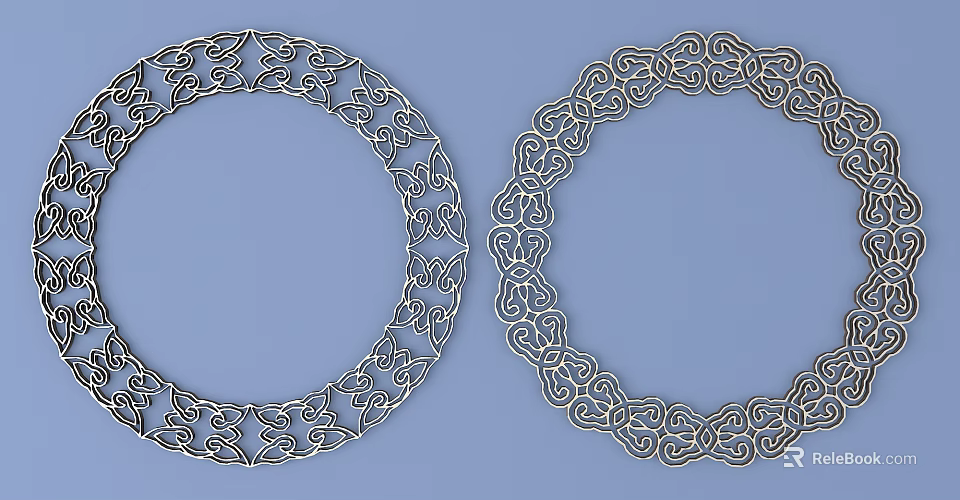 Intricate Circular Carved Patterns On Blue Background With Silver Metal Design 3d model