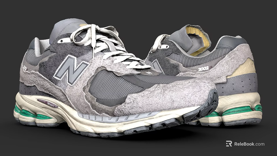 New Balance Retro Gray Sneakers With White Laces Green Sole And Mesh Details 3d model 
