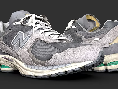 New Balance Retro Gray Sneakers With White Laces Green Sole And Mesh Details 3d model