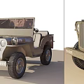 Vintage Military Jeep With Open Top Green Exterior Front Grille And Large Tires