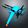 Futuristic Blue Mechanical Character Featuring Black Appendages Orange Accents And 3D Structure