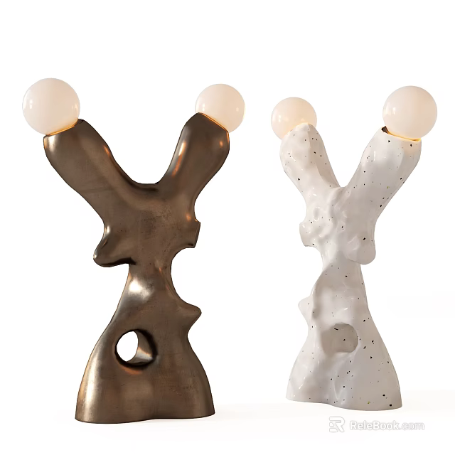 Unique Design Two Table Lamps With Spherical Globes And Brown White Textured Bodies 3d model 