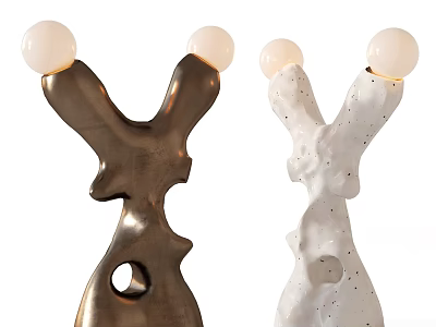 Unique Design Two Table Lamps With Spherical Globes And Brown White Textured Bodies 3d model