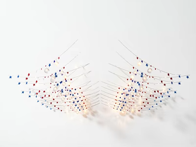 Modern Dreamy Chandelier With Star Shaped Decorations Red Blue And White 3d model