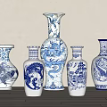 Blue and White Ceramic Vases with Dragon Phoenix and Landscape Patterns for Home Decoration