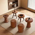 Medieval style side table corner table solid wood round table coffee table carpet 3d model