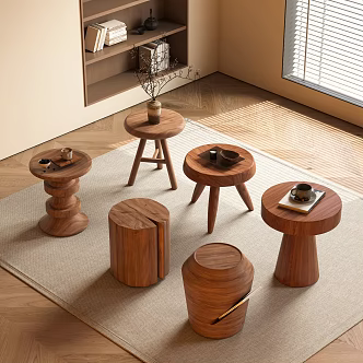 Medieval style side table corner table solid wood round table coffee table carpet 3d model