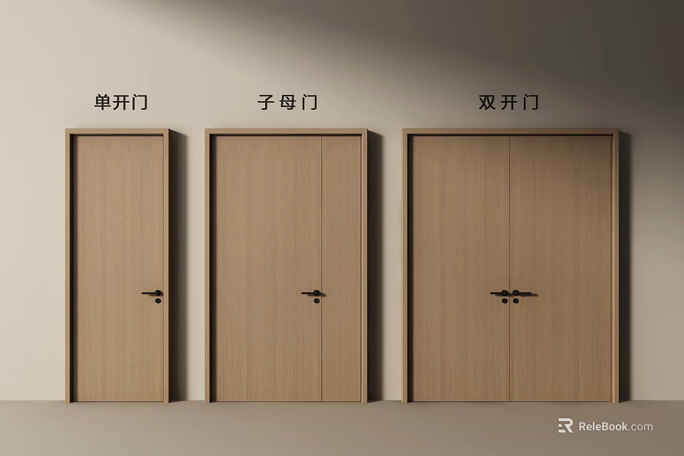 Modern Wooden Sub-mother Door Design In Interior With Single And Double Doors 3d model 