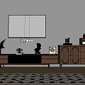 Wooden Sideboard Cabinet with TV Stand and Decorative Items in Modern Living Room