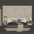 Elegant Hotel Room Interior With Comfortable Bed Nightstand Table Lamp Area Rug And Potted Plant