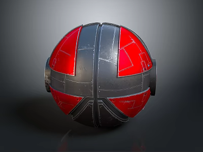 Mechanical Sphere Design With Red And Black Metallic Panels And Geometric Patterns 3d model