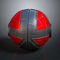 Mechanical Sphere Design With Red And Black Metallic Panels And Geometric Patterns