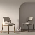 Modern Light Beige Dining Chairs With Wooden Legs And Fabric Seats In Minimalist Arched Room