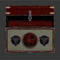 Open Wooden Case Interior With Green Lining Circular Components And Metal Corners