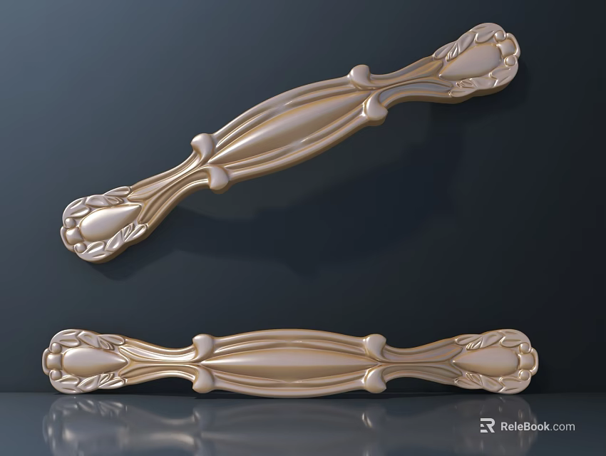 Golden Ornate Decorative Handles With Intricate Carved Patterns And Design Details 3d model 