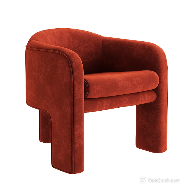 Red Upholstered Modern Single Sofa With Stylish Wide Armrest And Comfortable Design 3d model 