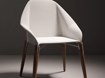 Comfortable Modern White Upholstered Dining Chair With Wooden Legs Design 3d model
