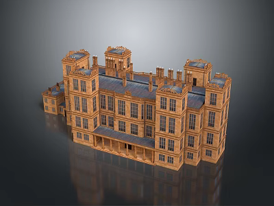 Aerial Planning of Classical Grand Building With Multi Story Symmetrical Design Towers And Roofs 3d model