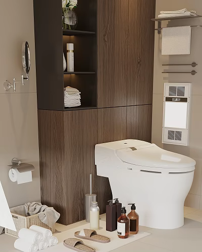 Modern Bathroom With Smart Toilet And Essential Accessories 3d model