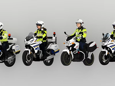 Group of Police Officers Riding White Motorcycles With Yellow Vests And Helmets 3d model