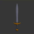 Ancient Decorative Sword With Sharp Blade Golden Hilt Guard And Blue Handle
