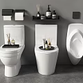 Modern White Toilet and Urinal with Toilet Paper Holder and Aromatherapy Bathroom Shelf