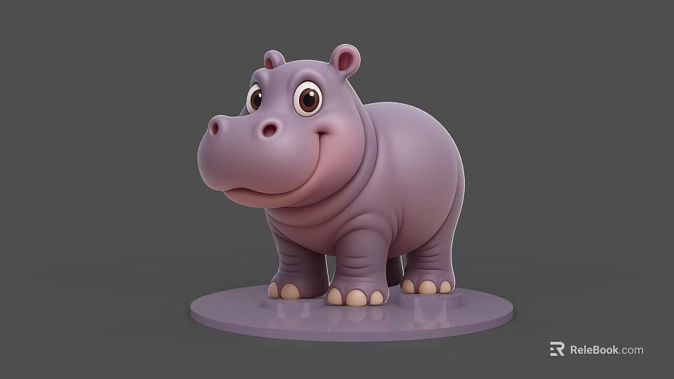 Cartoon Style Purple Hippopotamus 3D Model With Smiling Expression And Round Base 3d model 