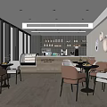 Modern Café Interior with Wooden Floors Large Windows and Circular Wall Decorations
