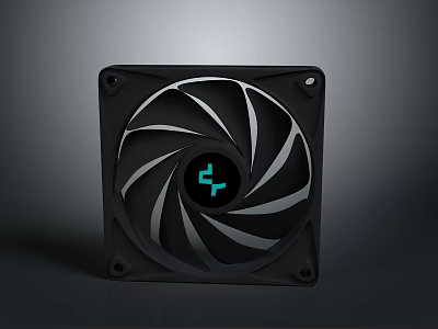High Performance Black Cooling Fan With Green Logo And Spiral Blades 3d model