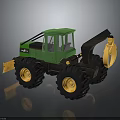 Green Logging Forestry Machine With Large Black Wheels And Yellow Front Claw 3d model