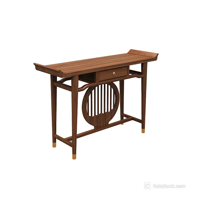 Solid Wood Entryway Console Table With Drawer Circular Cutout And Metal Legs 3d model 